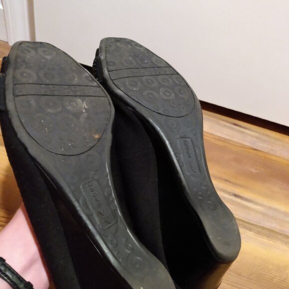 Black Rhinestoned Peep-Toe Wedges - Picture 5 of 5